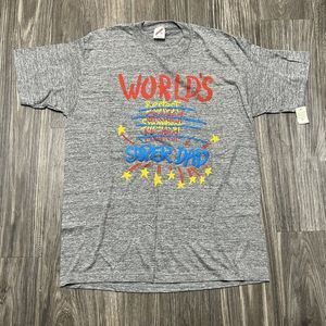 Vintage New XL Worlds Super Dad Shirt On Jerzees Tag Made In USA Single Stitch